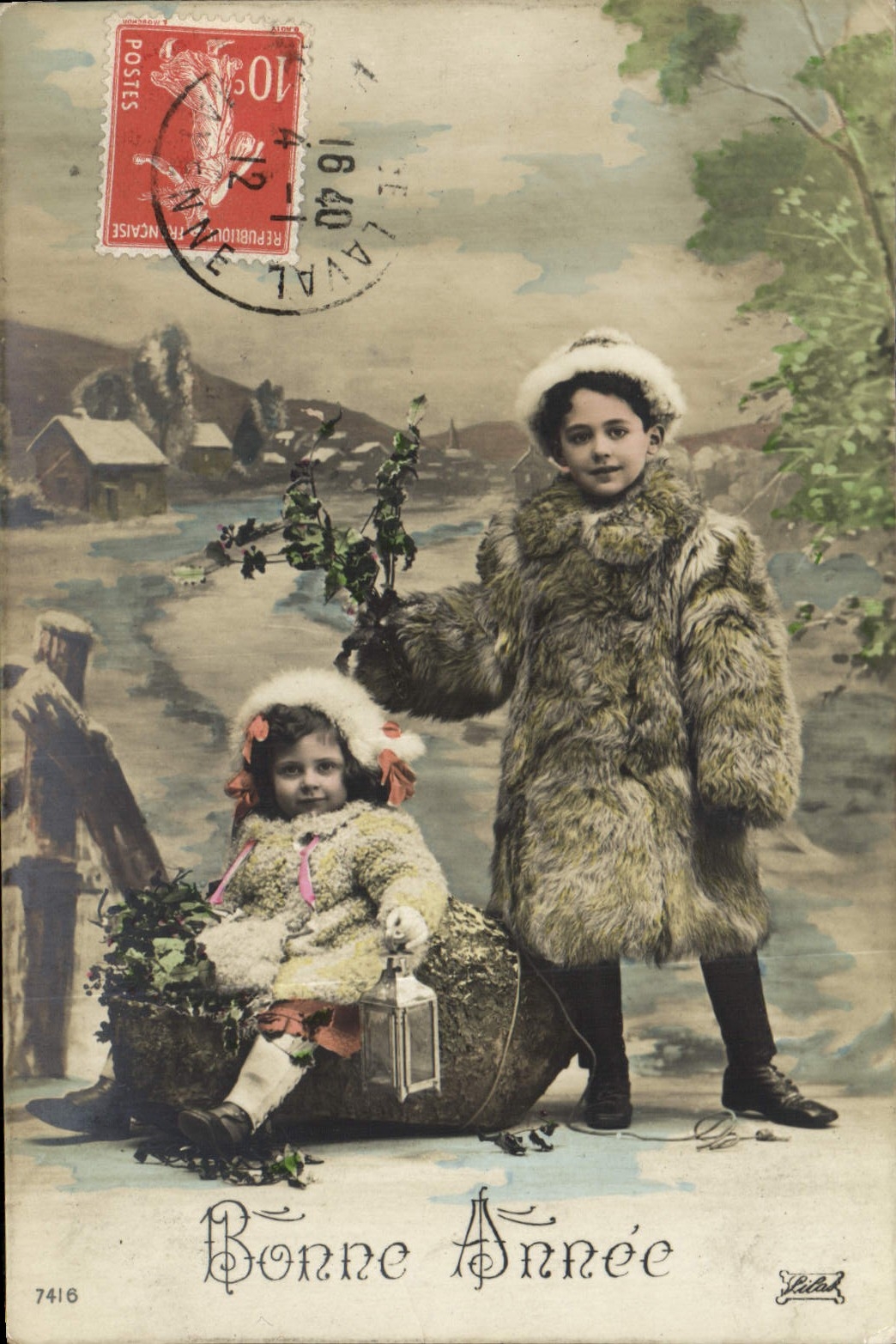 Deux enfants en tenue d'hiver — Bonne Année — Létil, n°7416