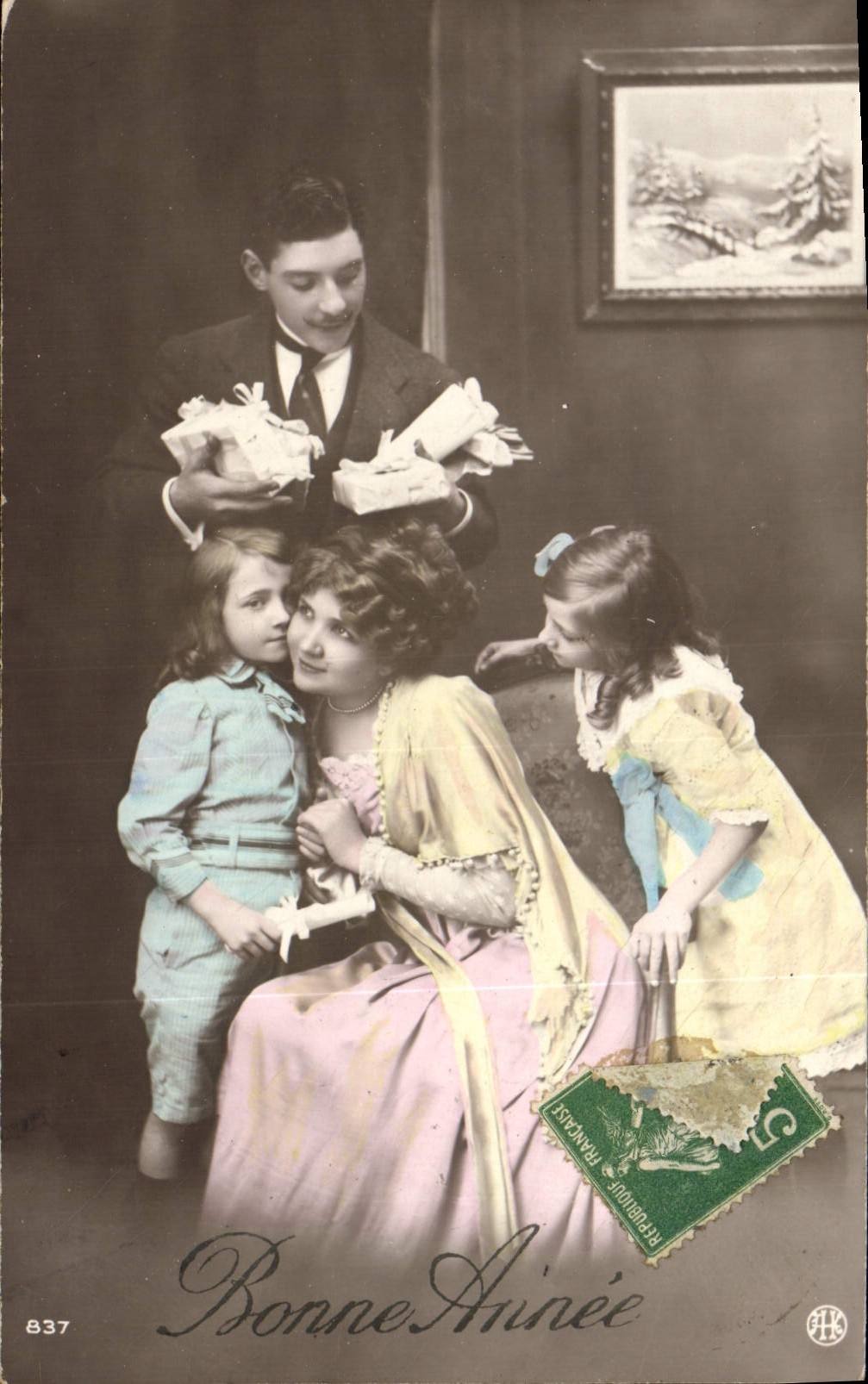 Famille festive — Bonne Année — éditeur H. H. n° 837