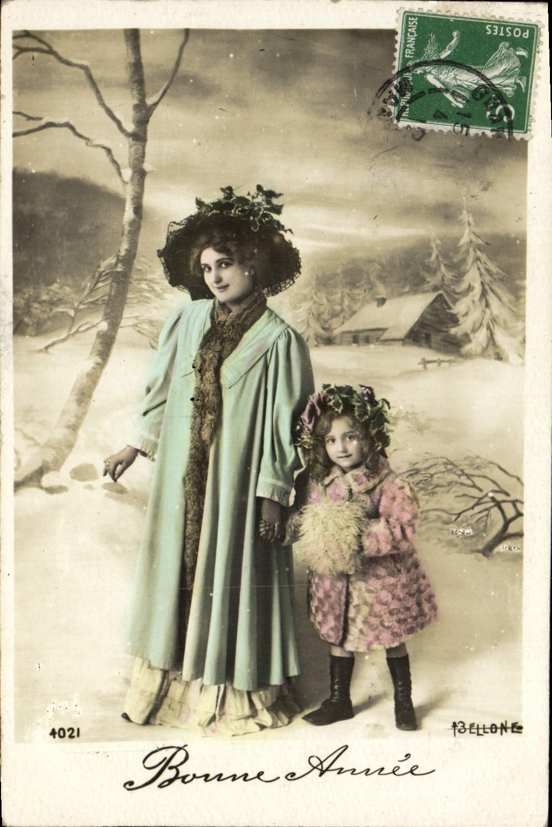 Frau und Kind im Winter — WeihnachtsSzene — Verlag BELLONE, n° 4021