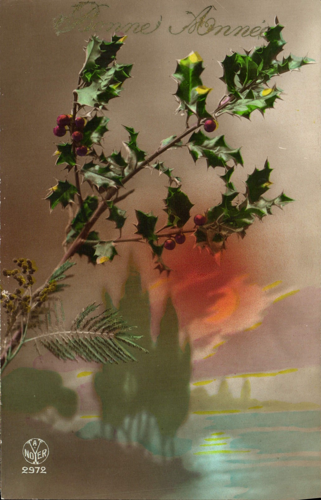 CPA Fantaisie Fleurs houx
