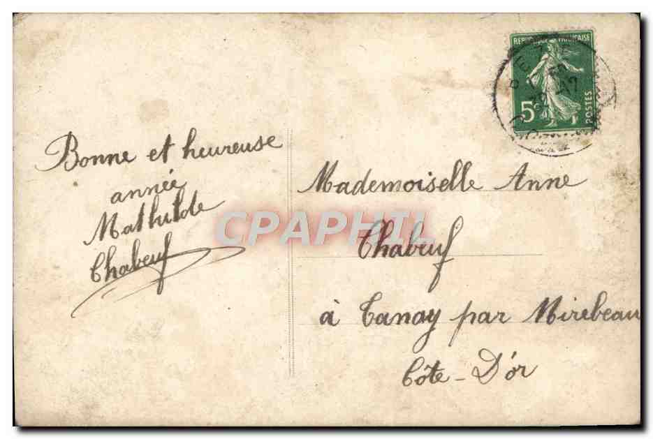 Femme en robe violette tenant un bouquet — paysage avec moulin à vent — éditeur ELDY, n°3005 — Verso