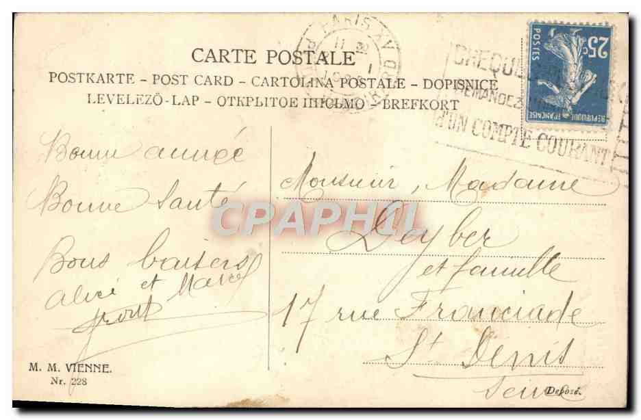 Jeune femme couronnée de lauriers — Bonne Année — M. M. Vienne, Nr. 228 — Back