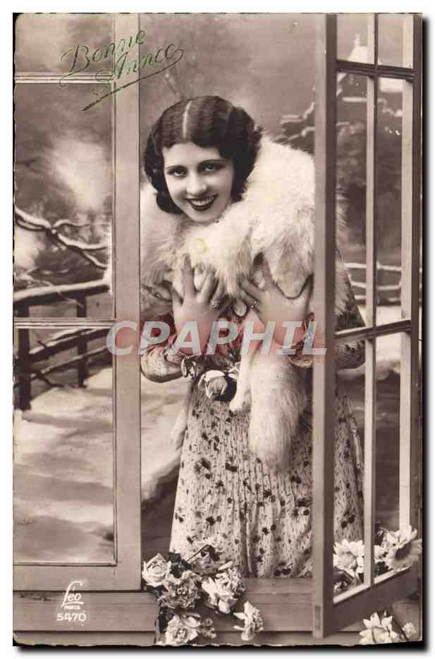 Femme en fourrure — scène hivernale — éditeur Leo, n° 5470