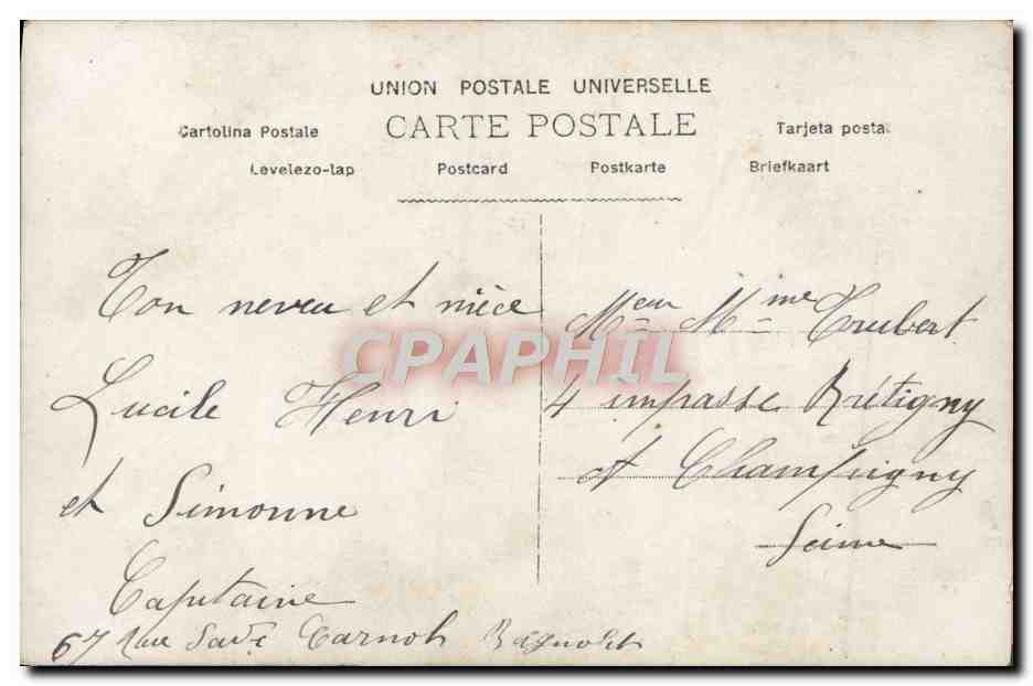 Bonne Année — femme et enfants sur un bateau décoré — éditeur non visible, n° de série 834 — Reverso