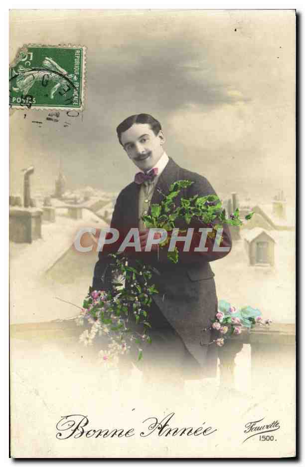 Homme avec bouquet — Bonne Année — Fournette 1500