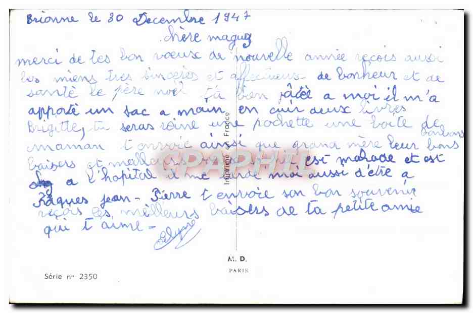 Deux enfants portant des branches de houx — Bonne Année ! — Série n° 2350, éditée par A. D. PARIS — Back