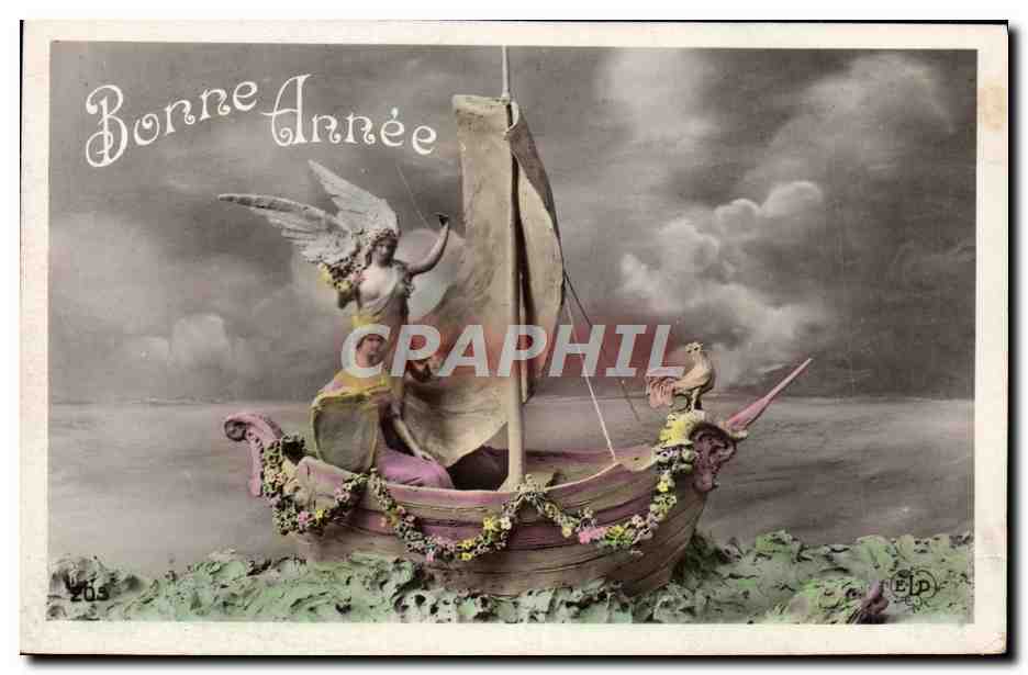 Bonne Année — Ange dans un bateau décoré — Éditeur ELD, n° 203