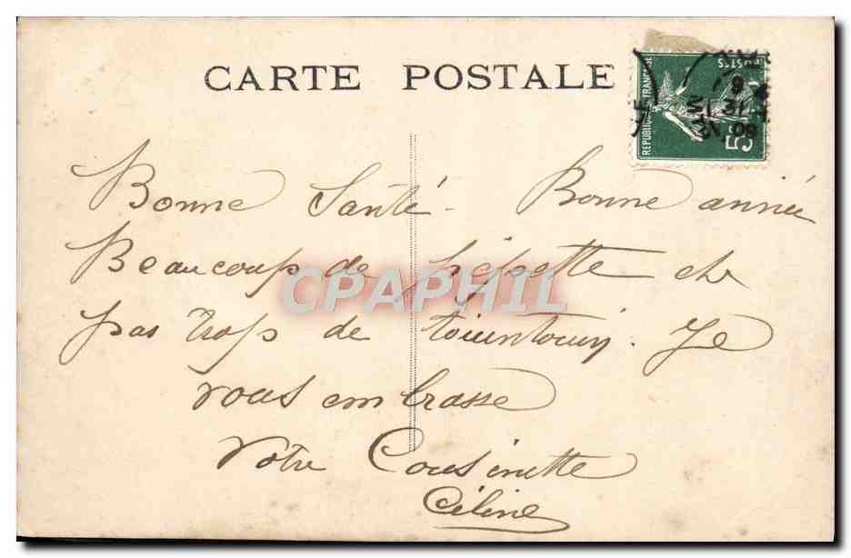 Bonne Année — Ange dans un bateau décoré — Éditeur ELD, n° 203 — Verso