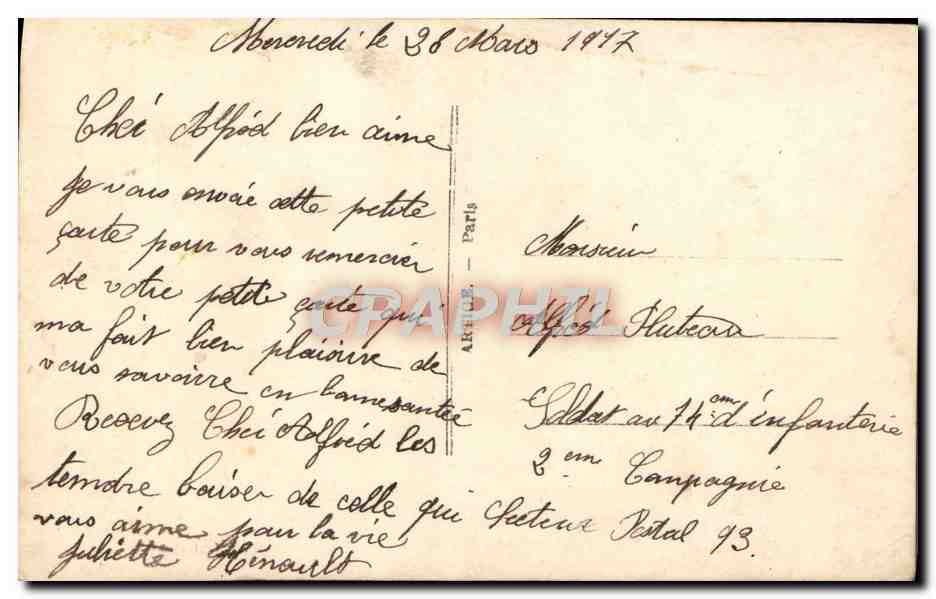 Amour et tendresse — scène de jardin avec château — La Favorite, n° 2381/4 — Verso