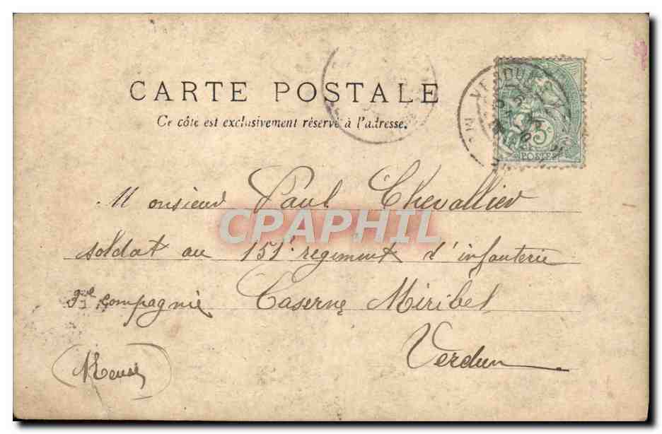 Soldat et femme — scène de campagne — éditeur inconnu, n° de série non visible — Verso