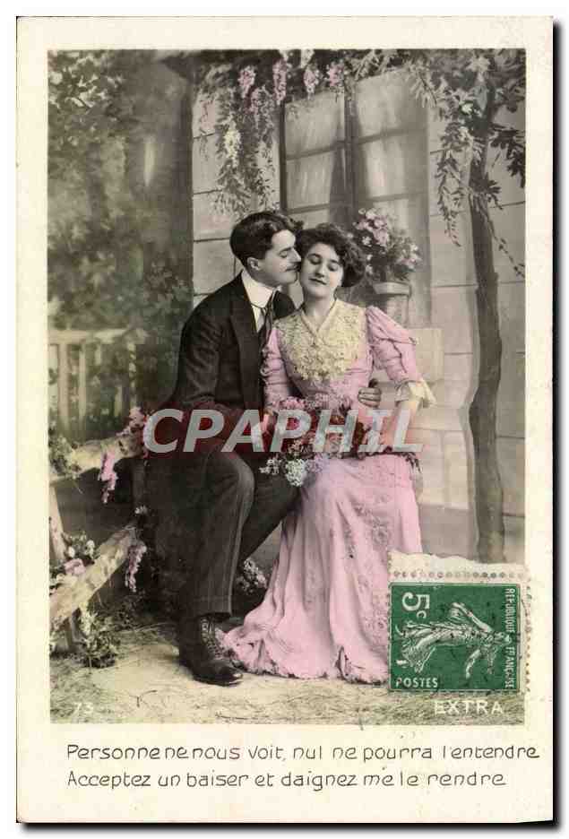 Couple amoureux — scène de balcon fleuri — éditeur inconnu, n°73
