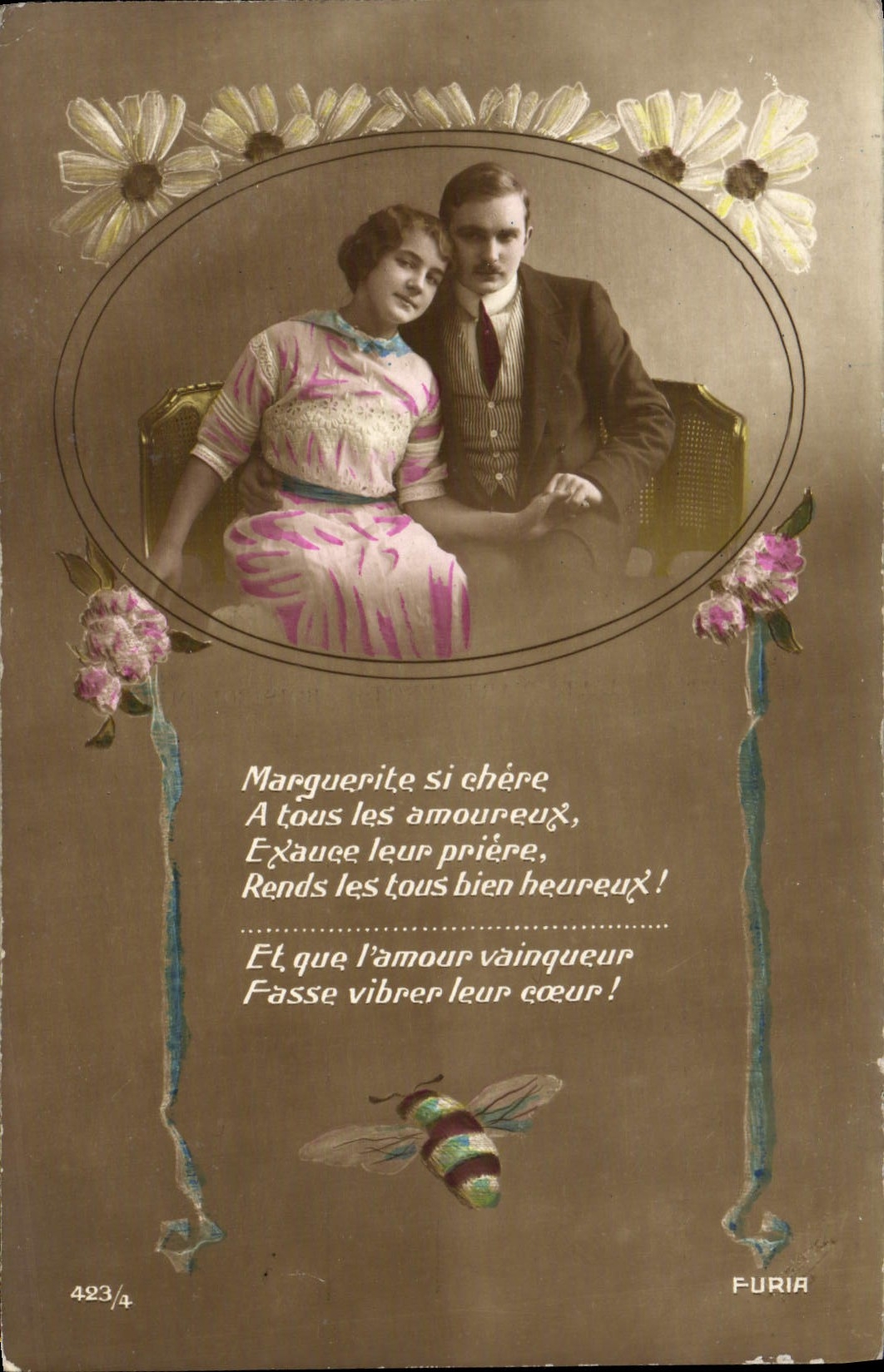 Couple amoureux — carte de vœux avec poème — Furia, n° 423/4