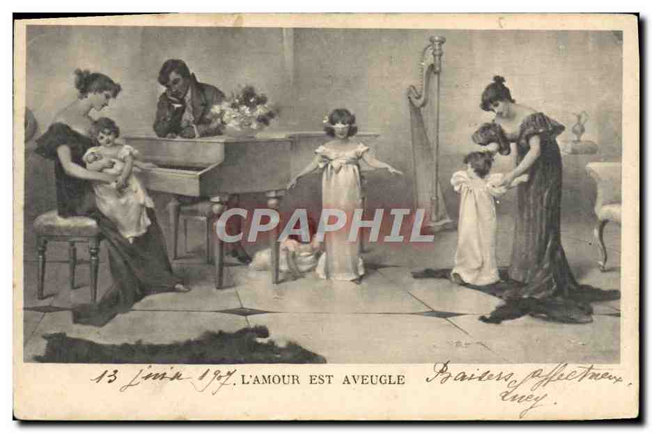 CPA Fantaisie L'amour est aveugle Enfants Piano
