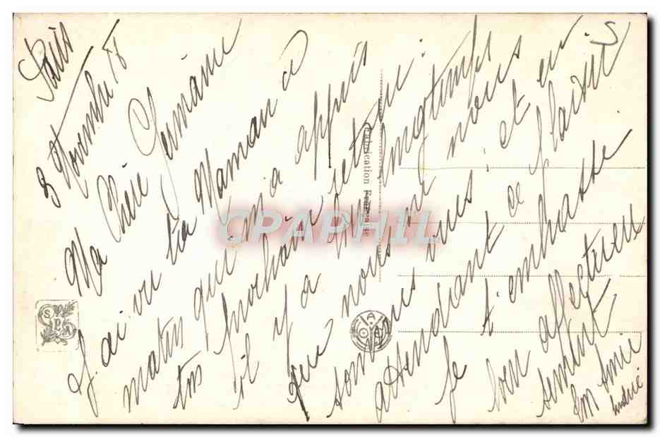 CPA Fantaisie salon Les fiances Jamet — Verso