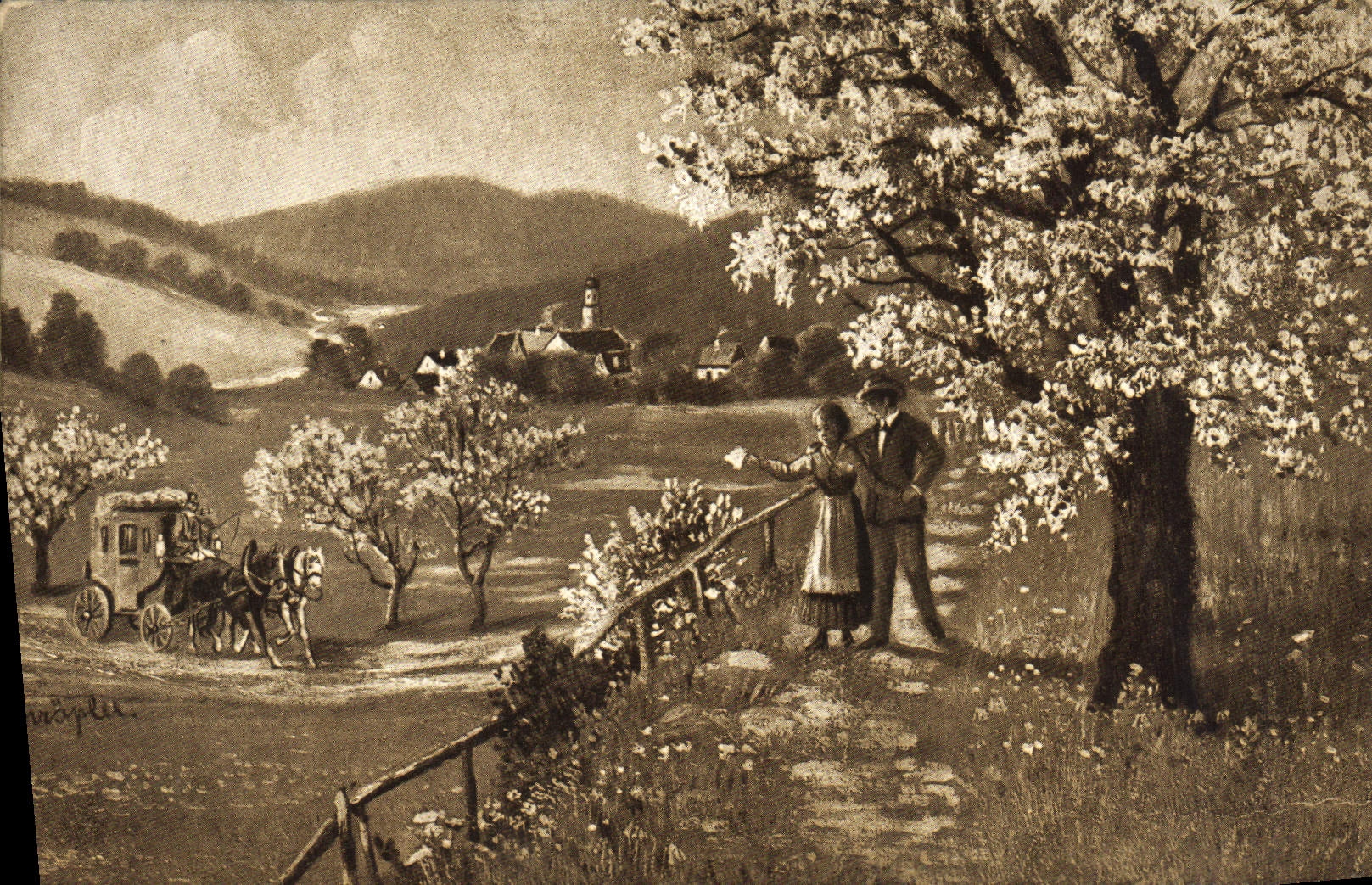 CPA Fantaisie Femme Caleche 