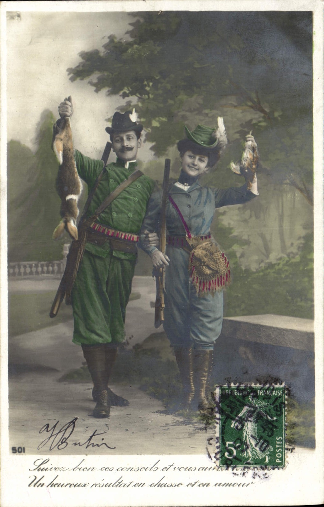 Chasseurs en tenue de chasse — Éditeur H. Boutin, n° 501