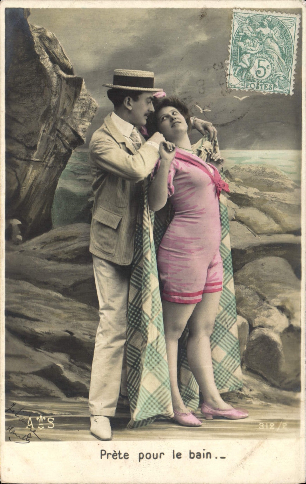 Prête pour le bain — scène de plage — éditeur A.W.S. n° 312 / 8