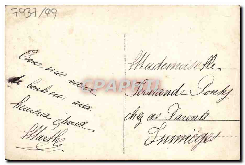 CPA Fantaisie Femme Mariage Jeunes epoux  — Rückseite