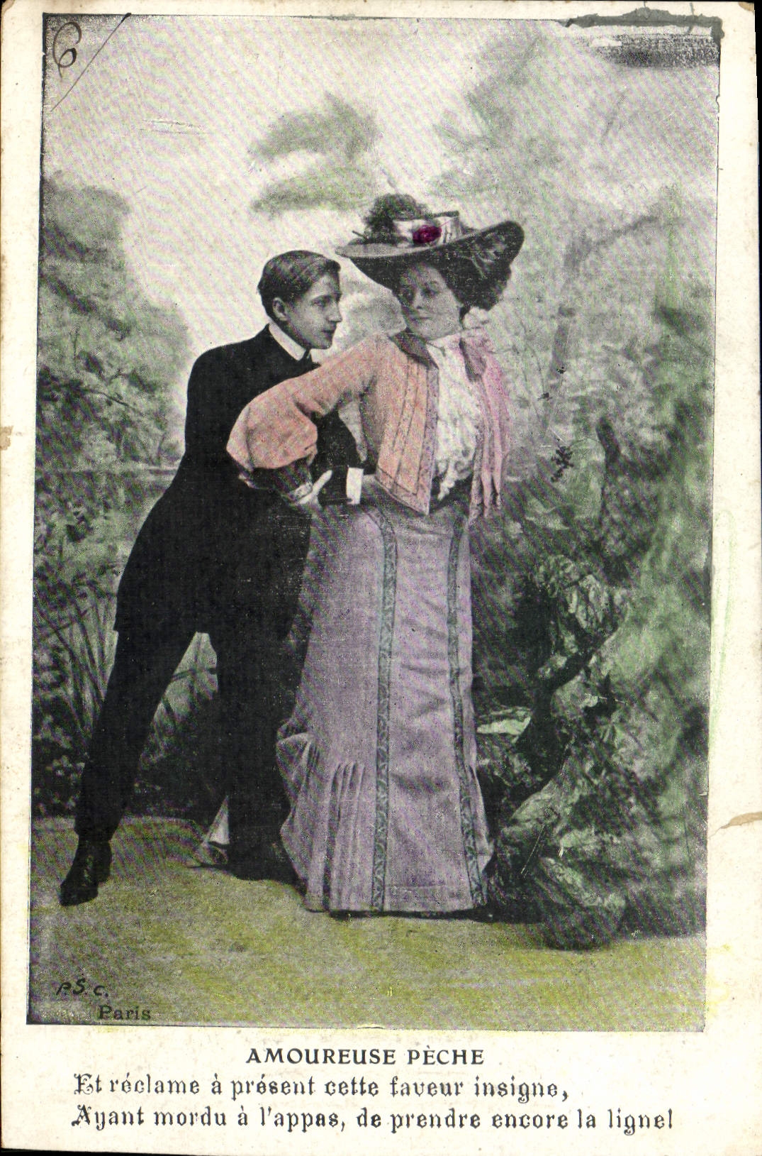 CPA Fantaisie Femme Amoureuse Peche