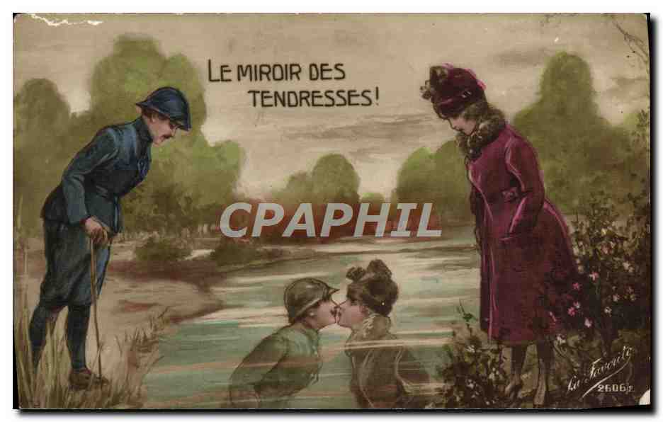 CPA Fantaisie Femme Le miroir des tendresses Soldat Militaria