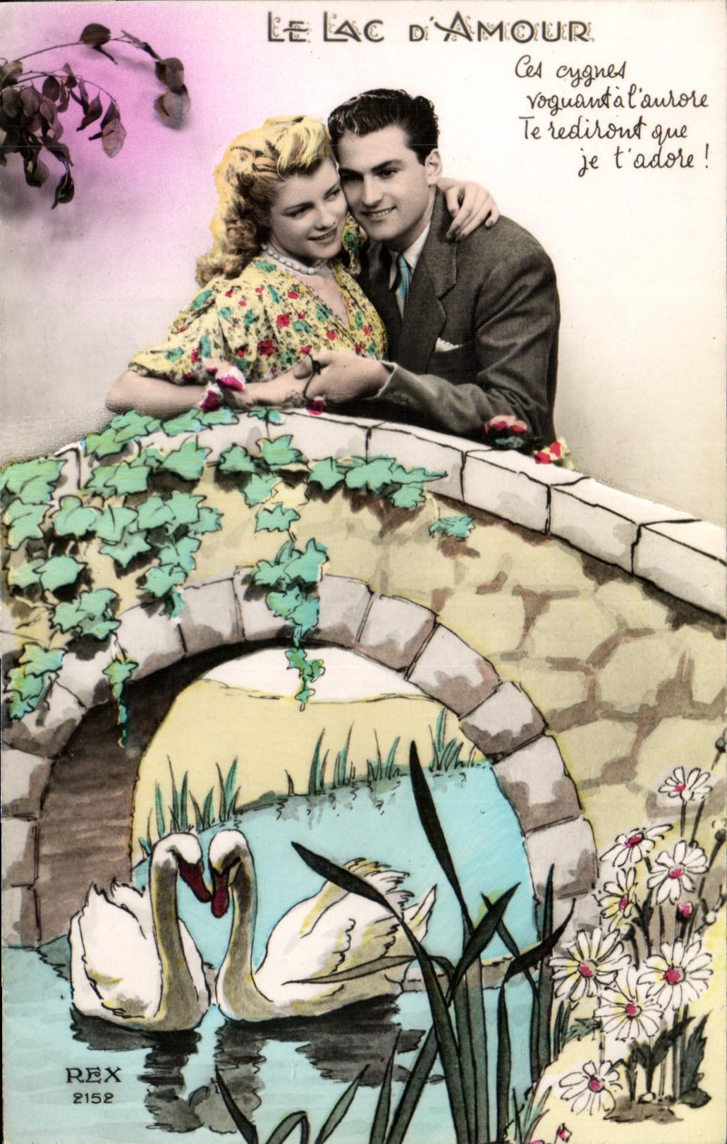 CPA Fantaisie Femme Le lac d'amour Colombe 