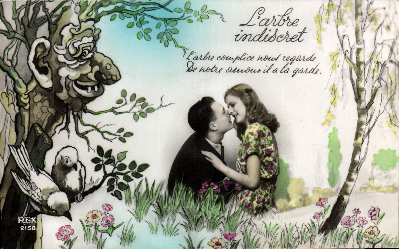 L'arbre indiscret — scène d'amour sous un arbre anthropomorphique — REX 2158
