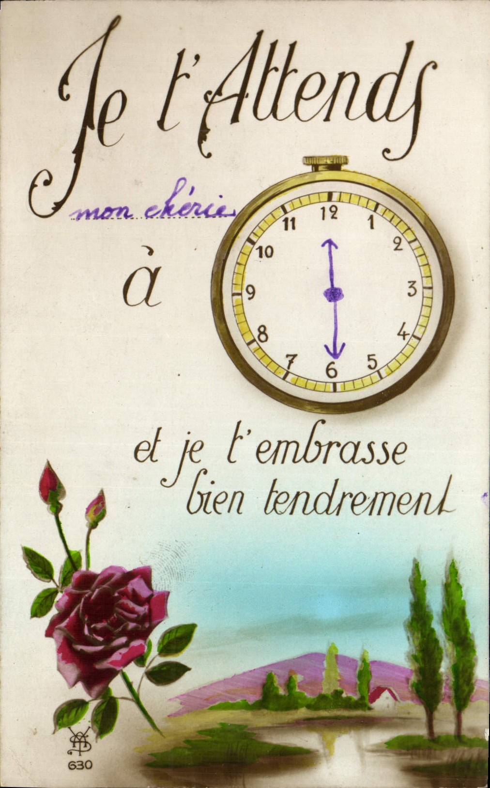 CPA Fantaisie Je t'attends Horloge