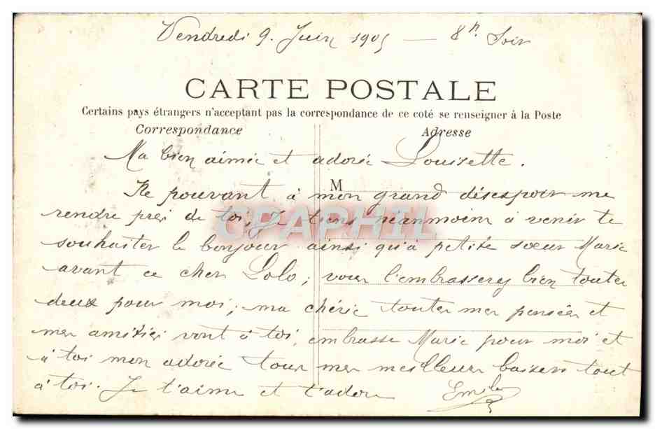 Pêcheur et femme au bord de l'eau — scène romantique — éditeur ARLOU, n° de série non visible — Verso