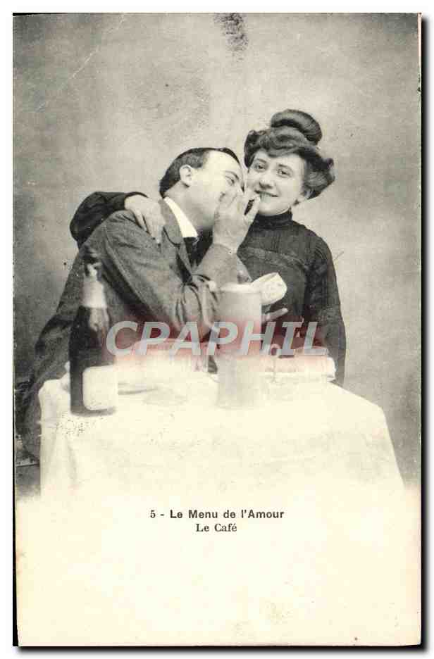 CPA Fantaisie Femme Le menu de l'amour Le cafe
