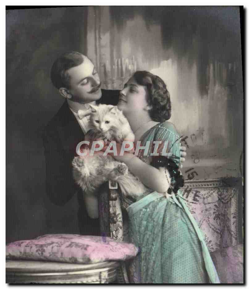 CPA Fantaisie Femme Chat Chaton