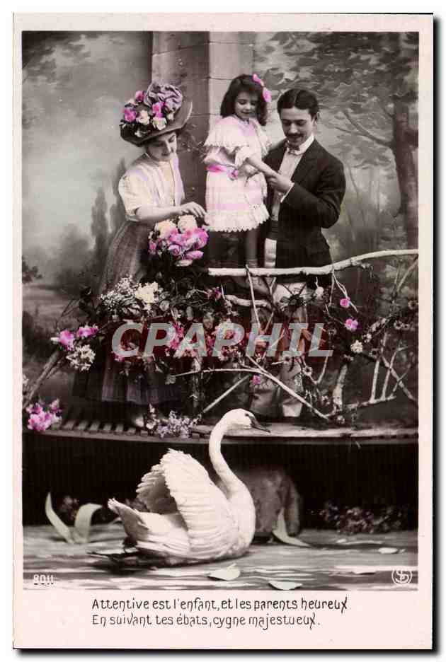 CPA Fantaisie Femme Enfant Cygne