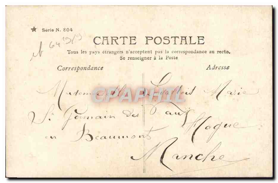 Déclaration d'amour — scène de théâtre — éditeur anonyme, série N. 804 — Verso