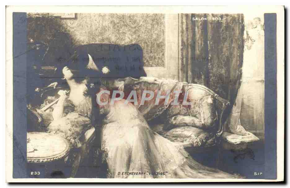 CPA Fantaisie Femme Etcheverry Vertige Salon 1909