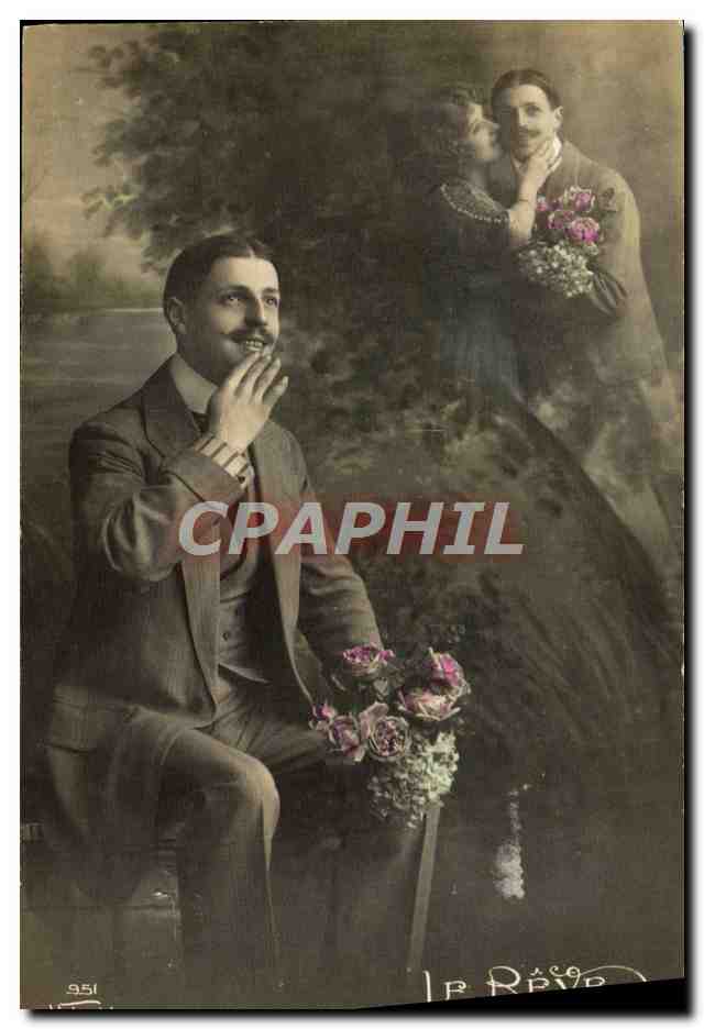 CPA Fantaisie Femme Homme reveur