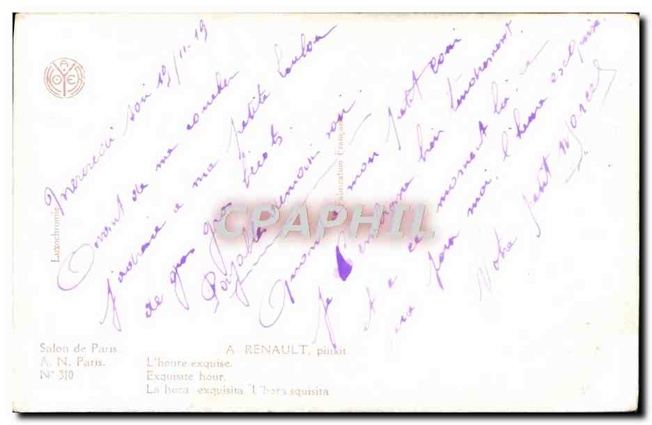 CPA Fantaisie Femme Renault L'heure exquise — Verso