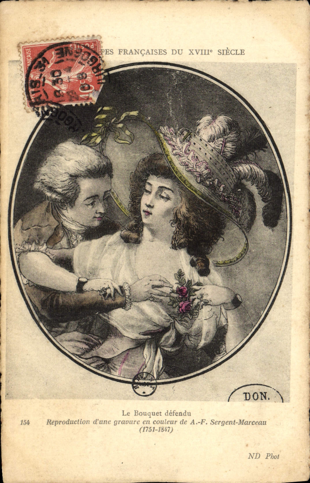 Der verbotene Blumenstrauß — Nachbildung einer farbigen Kupferstechung von A.-F. Sergent-Marceau (1751-1847) — ND Phot, n°154