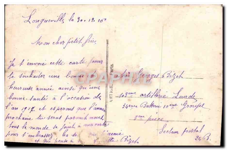 Soldat saluant — oiseau portant une carte — bouquet — éditeur Arti.E. Paris, n° 33/2 — Verso