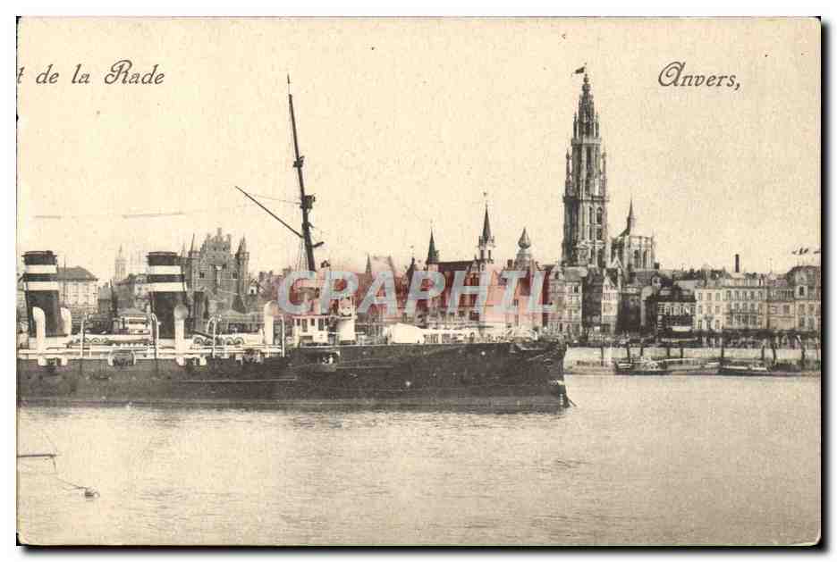 CARTE DOUBLE Anvers Vue Panoramique du Port Bateau — Rückseite