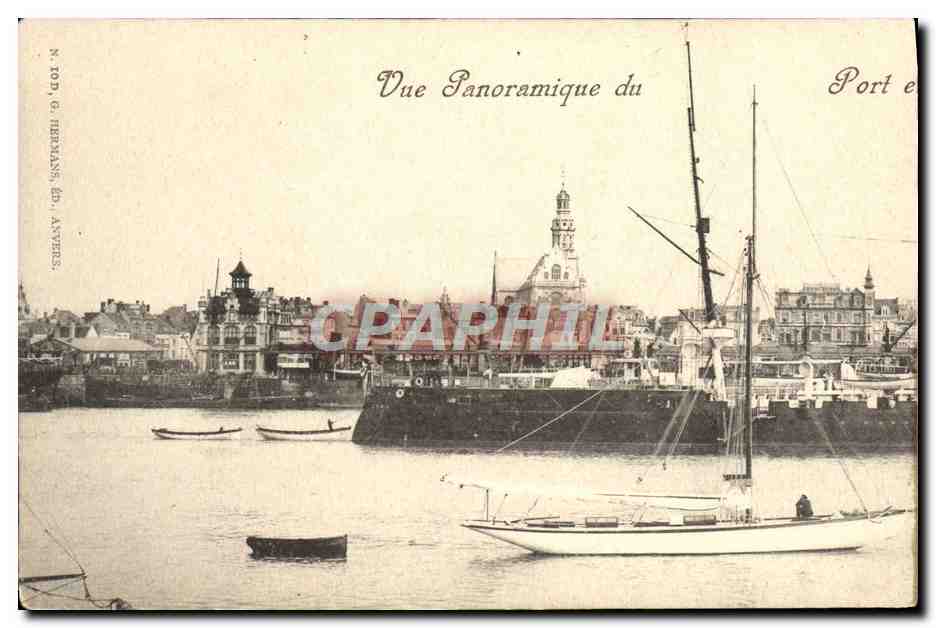 CARTE DOUBLE Anvers Vue Panoramique du Port Bateau
