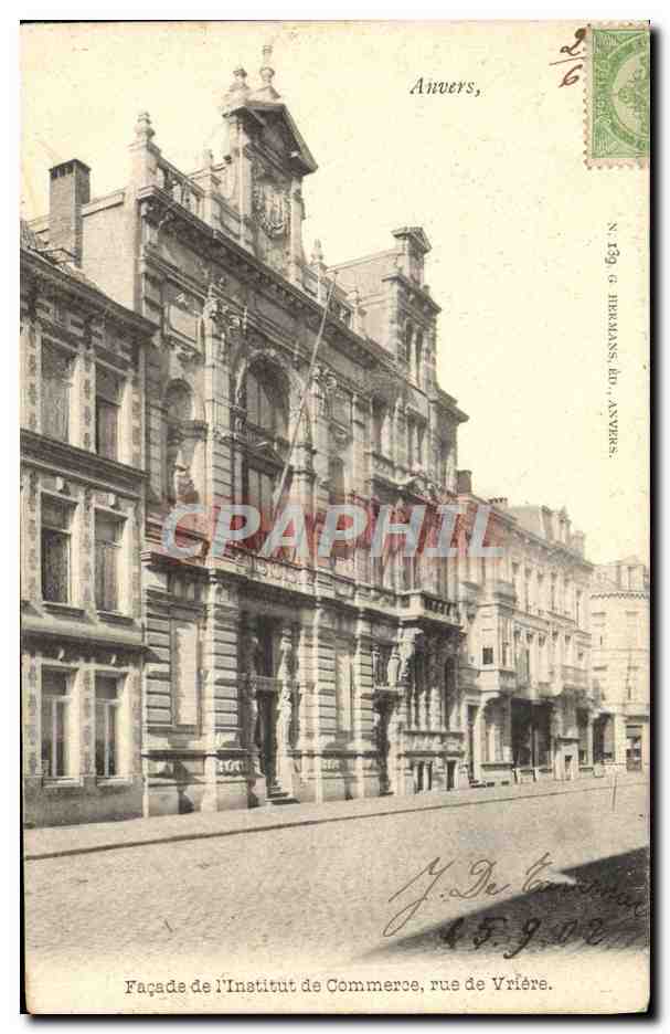 CPA Anvers Facade de l'lnstitut de Commerce rue de Vriere