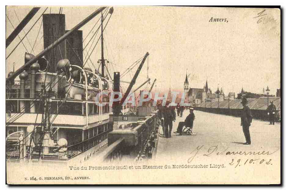 Vue du Promenadi(sud) et un Steamer du Norddeutscher Lloyd — G. Hermans, Éd., Anvers, N. 164