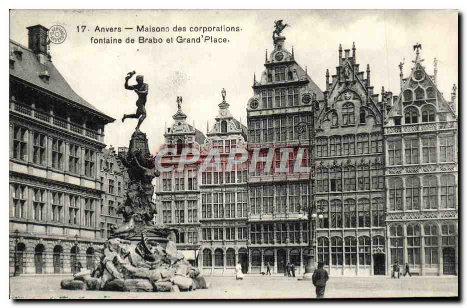 CPA Anvers Maisons des Corporations Fontaine de Brabo et Grand Place