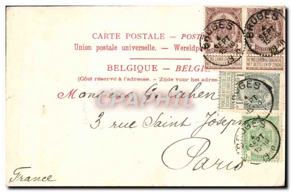 CPA Bruges Le Beffroi — Rückseite