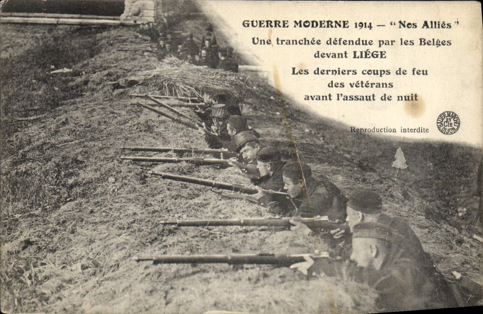 CPA Guerre Moderne Nos Allies Une tranchee defendue Par les Belges devant Liege Militaria