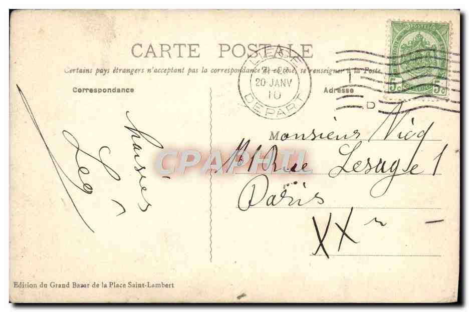 CPA Liege Vue Prise du Pont de Fragnee — Rückseite