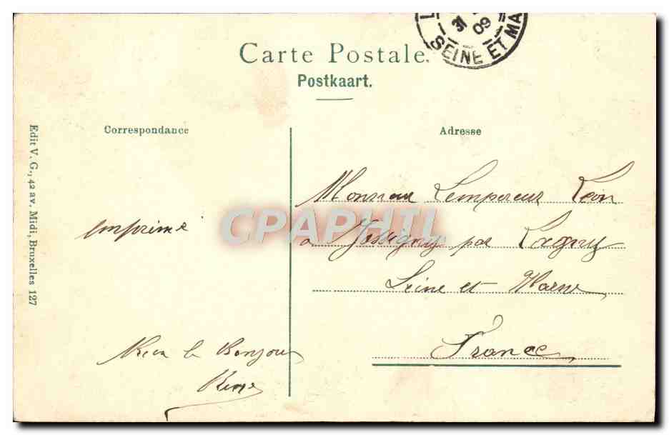 CPA Ostende Le Grand Hotel Continental — Rückseite