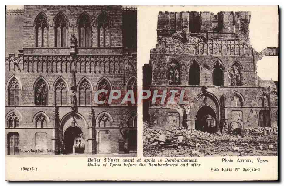 Halles d'Ypres avant et après le Bombardement — Photo Antony, Ypres — N° 300715-3