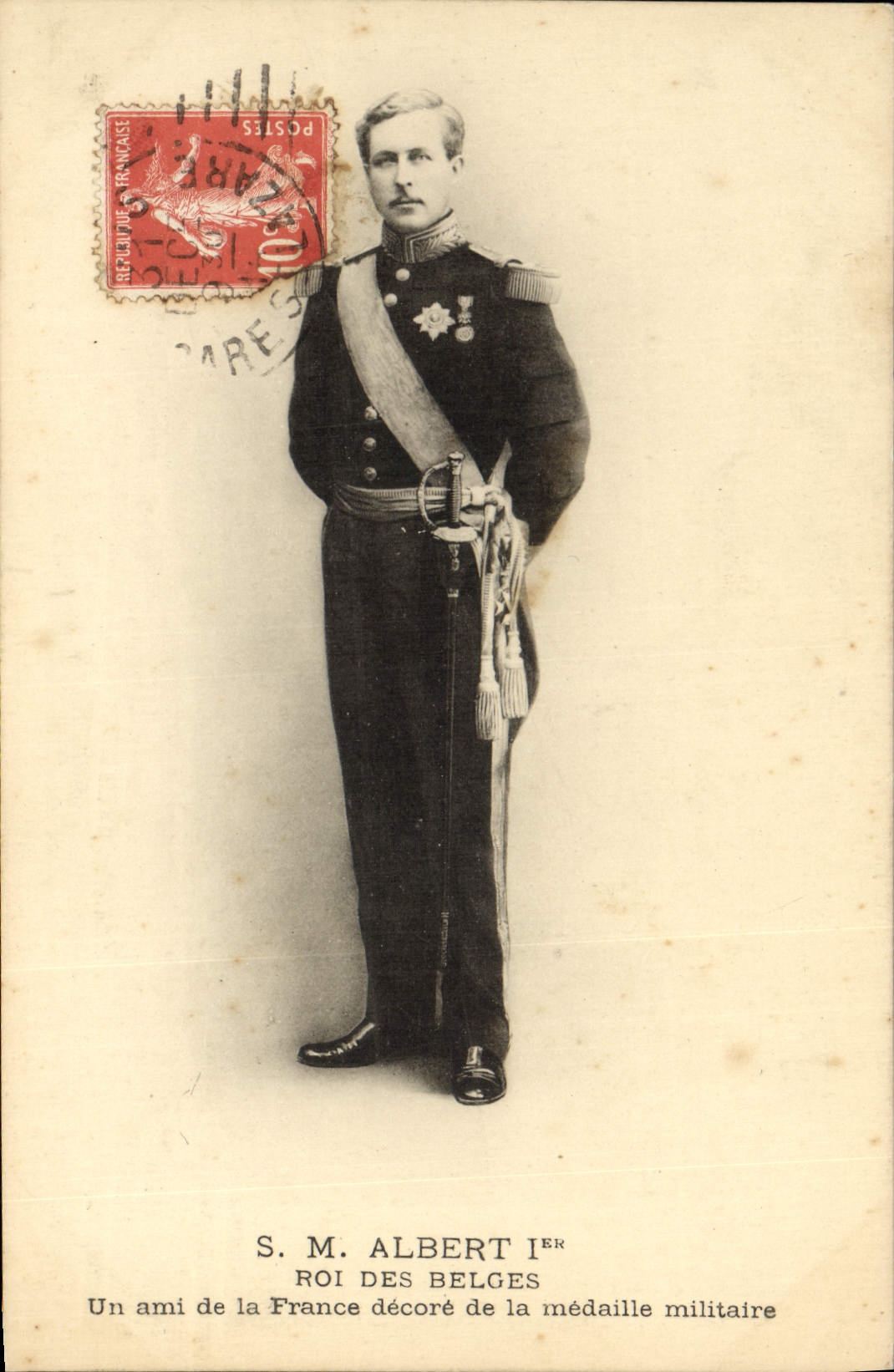 S.M. Albert Ier — Roi des Belges décoré de la médaille militaire — éditeur non visible