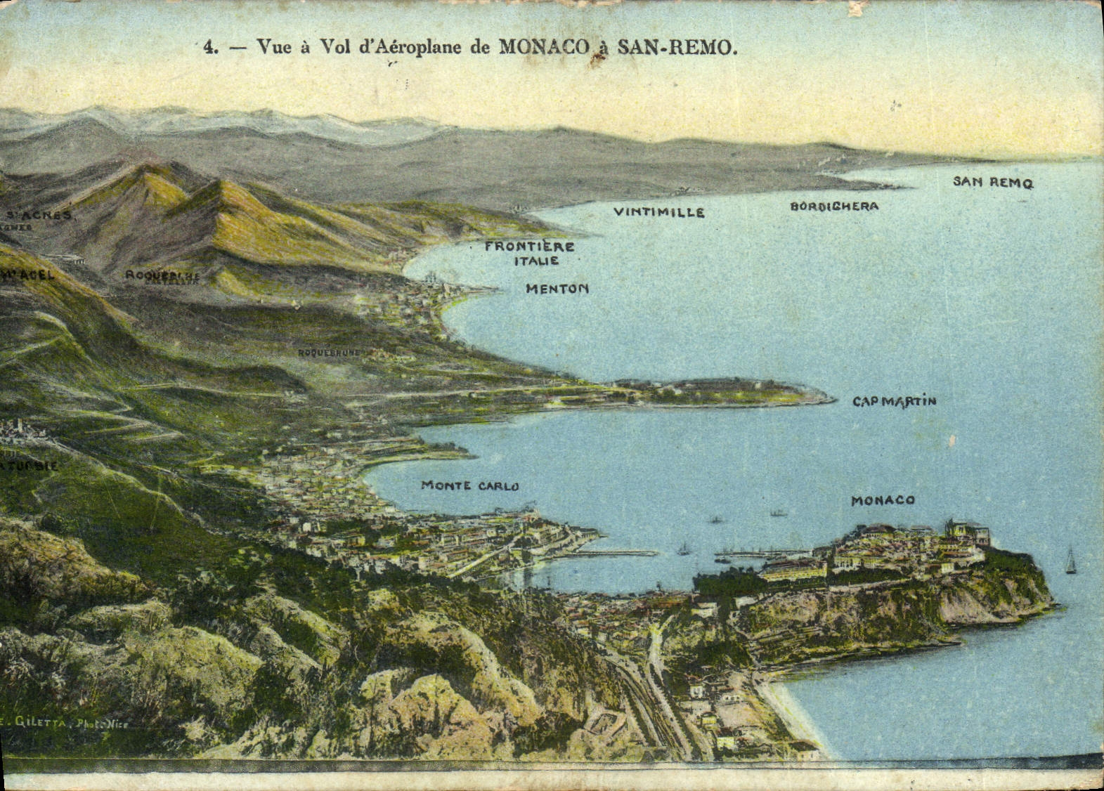 CPA Monaco Vue a Vol d'Aeroplane de Monaco a San Remo
