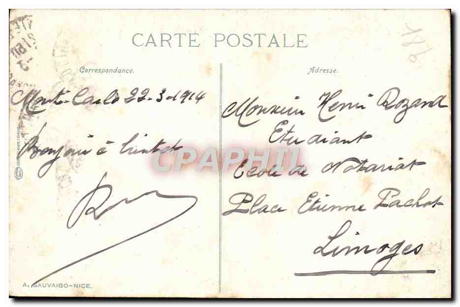 CPA Montre Carlo Entree du Casino — Rückseite